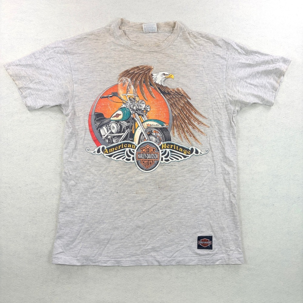 Vintage 1991 Harley Davidson American Heritage T-Shirt Gray Mens Large 90s USA